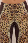 Leopard Mix Lace-Up Flare Pants