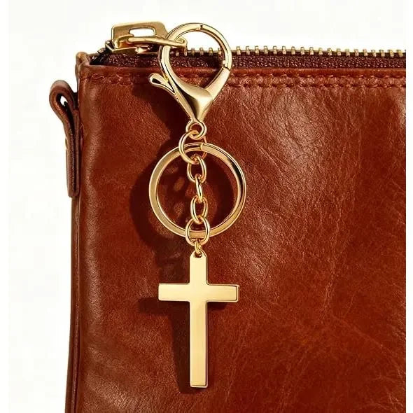 Gold Cross Rosary Keychain