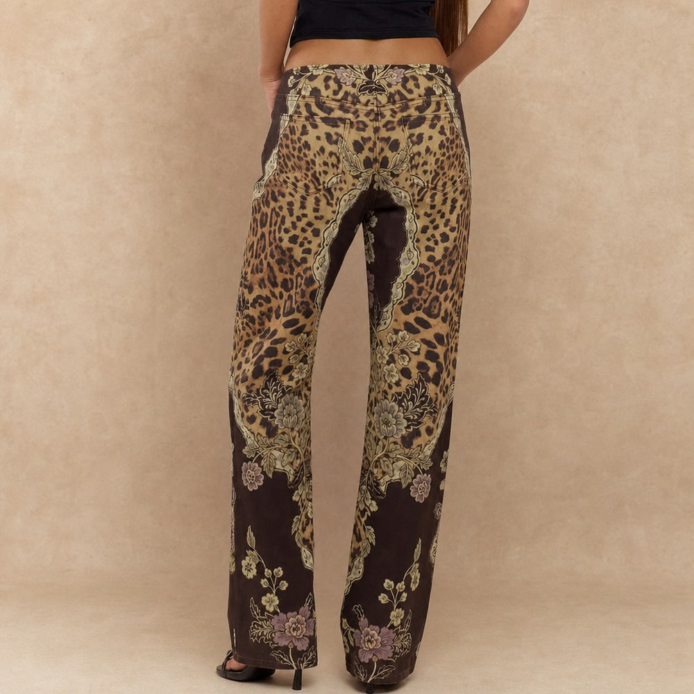 Leopard Mix Lace-Up Flare Pants
