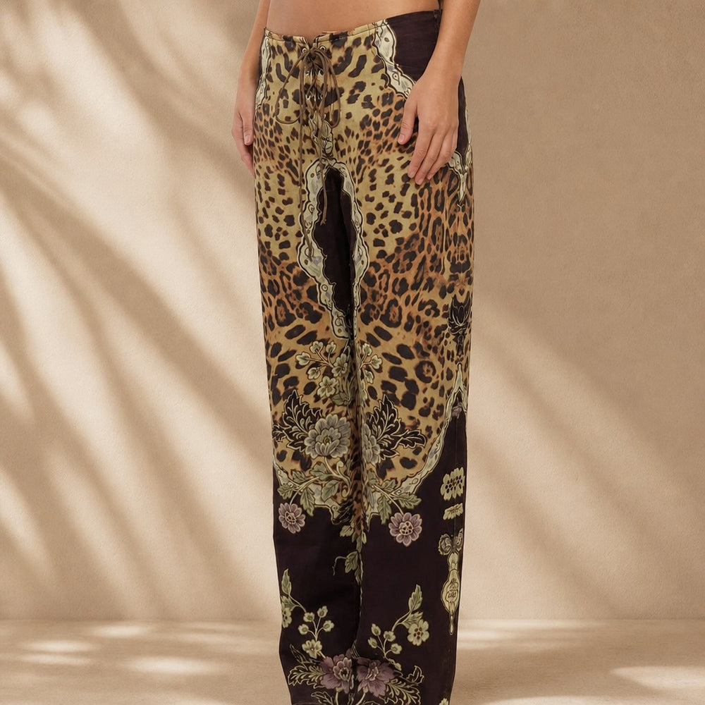 Leopard Mix Lace-Up Flare Pants